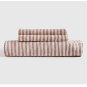 Quince European Linen Fitted Sheet Set In Queen NEW Terracotta Stripe